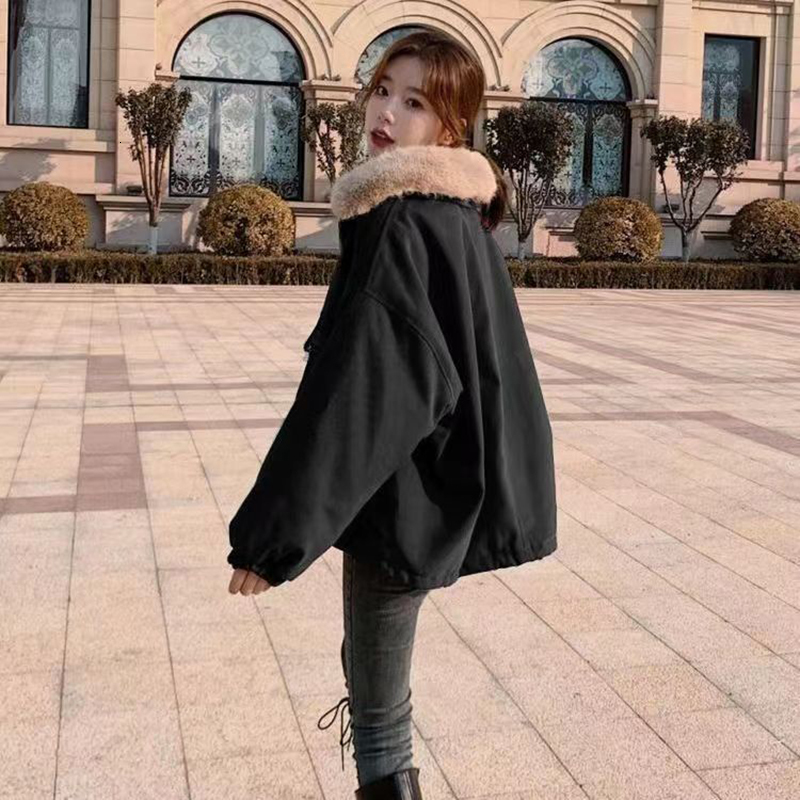 Women s Down Parkas Lucyever Korean Thick Fleece Women Winter Jacket Fashion Loose Warm Plush Female Elegant Lapel Zipper Pocket Velvet Coat 230106