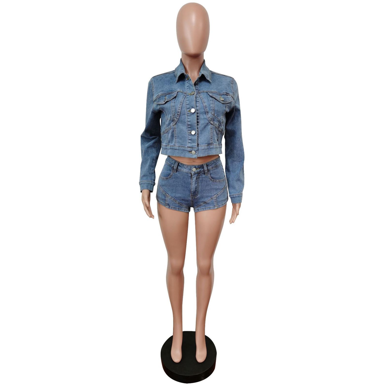 Women s Two Piece Pants Denim Jacket Shorts Pant Set Y2K Streetwear Fashion Outfits Jeans Jackets Sexy Crop Tops Coats 2 s Set 230106
