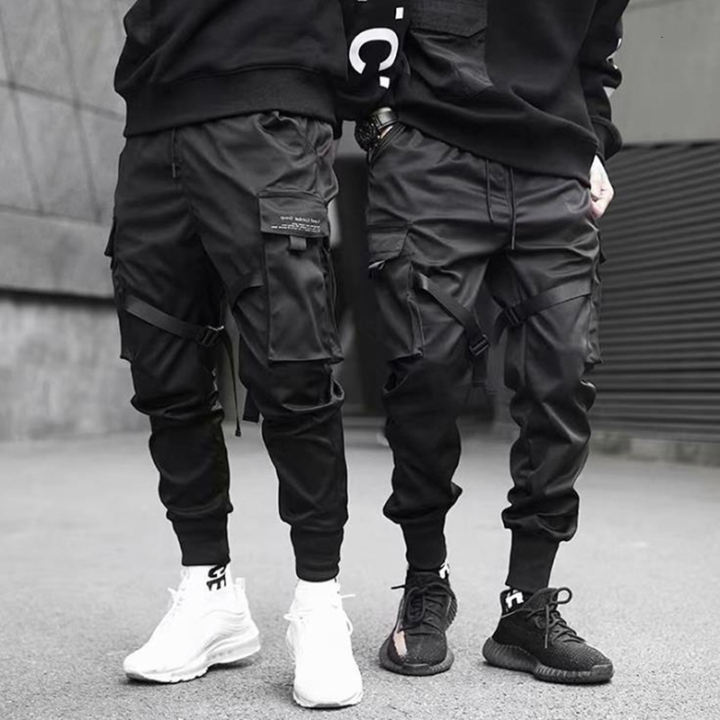 Men's Pants Ribbons Harem Joggers Men Cargo Streetwear 2023 Hip Hop Casual Pockets Track Male Harajuku Fashion Trousers 230107