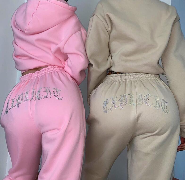 Diamonds Letter Print Tracksuits Sweatshirts Tops and Pants Two Piece Suit Women Trousers Casual Sportwear Runing Matching Set