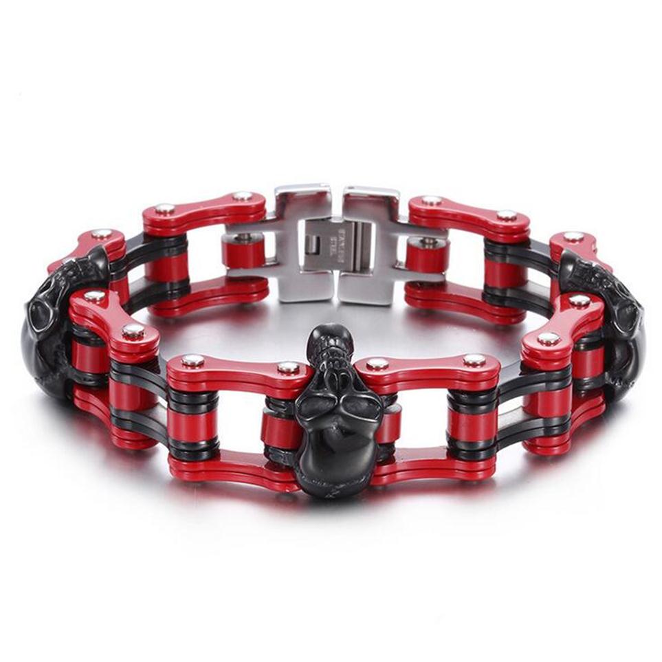18mm 22 5cm Black Red Bike Motorcycle Biker Bracelet For Men Bicycle Link Chain Stainless Steel Bangles Skulls Jewelry pulseira256J
18mm 22 5cm Black Red Bike Motorcycle Biker Bracelet For Men Bicycle Link Chain Stainless Steel Bangles Skulls Jewelry pulseira256J