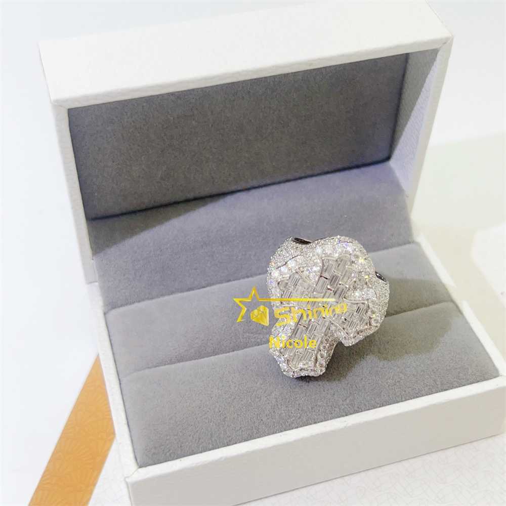 New Arrival Luxury 925 Sterling Silver Iced Out Gold Plated Cross Ring Hip Hop Diamond Moissanite Men Ring
