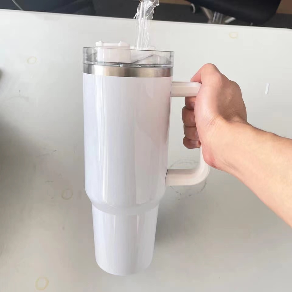 Sublimation 40oz Reusable tumbler with colorful Handle Leak proof Lid stainless steel cup Insulated Travel cup Coffee Mug HANDLE can remove before sub