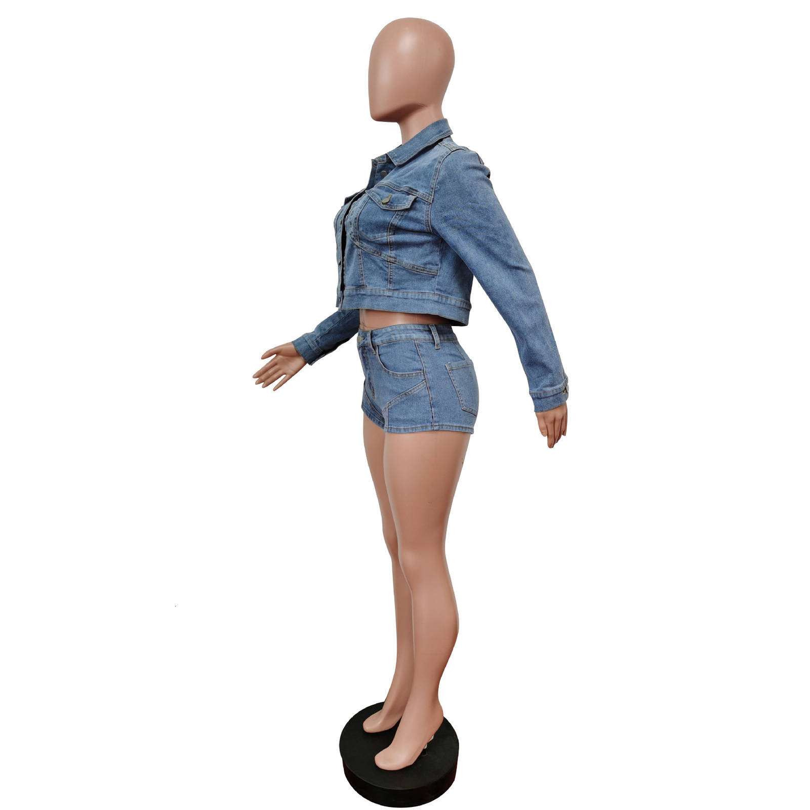 Women s Two Piece Pants Denim Jacket Shorts Pant Set Y2K Streetwear Fashion Outfits Jeans Jackets Sexy Crop Tops Coats 2 s Set 230106