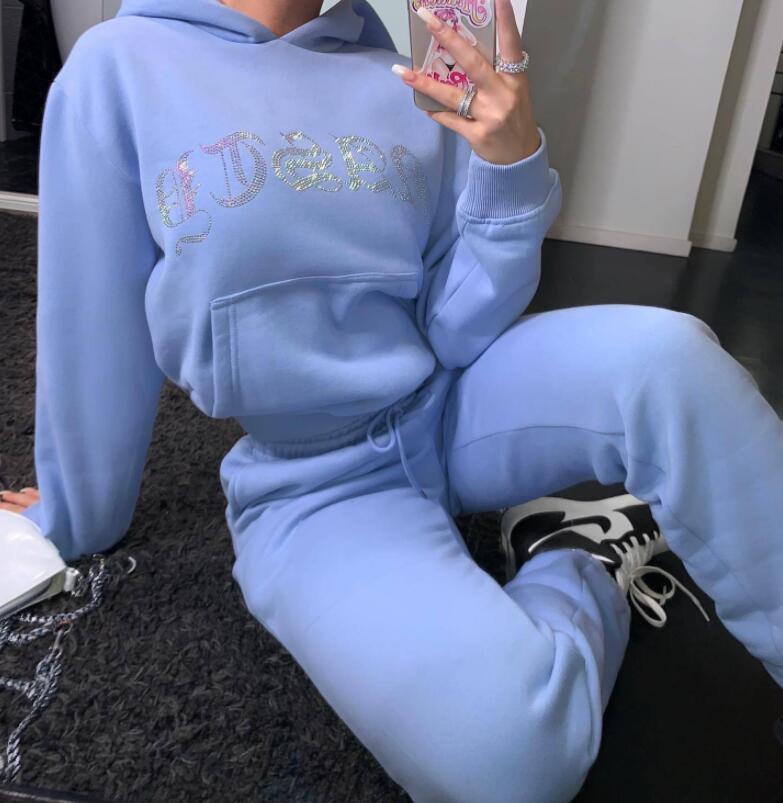 Diamonds Letter Print Tracksuits Sweatshirts Tops and Pants Two Piece Suit Women Trousers Casual Sportwear Runing Matching Set