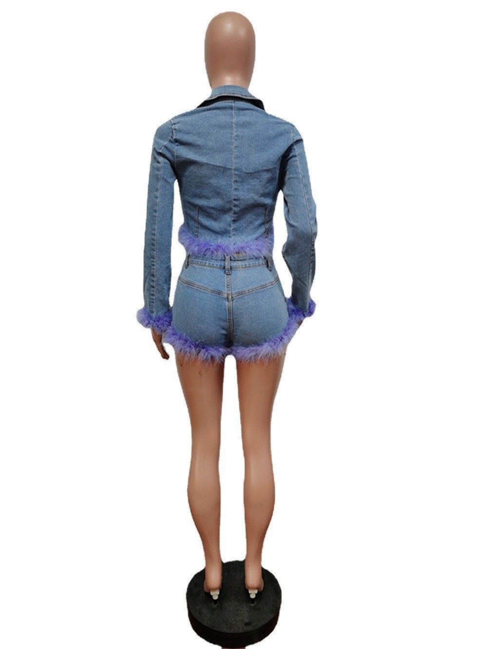 Women s Two Piece Pants Denim Fur Cropped Jacket Pant Sets Winter Fall Women Elegant Outfits Short Jean Jackets 2 s Set 230106