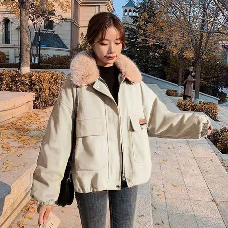 Women s Down Parkas Lucyever Korean Thick Fleece Women Winter Jacket Fashion Loose Warm Plush Female Elegant Lapel Zipper Pocket Velvet Coat 230106