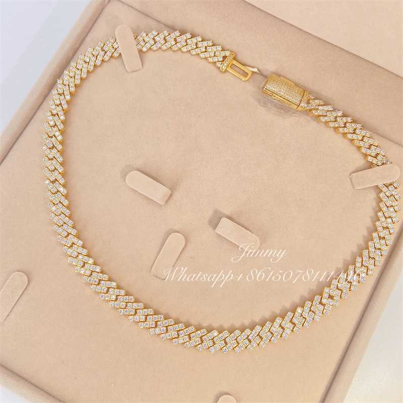 2023 Iced Out Jewelry 10mm Stone Vvs Moissanite Dia 10k Real Gold Cuban Necklace