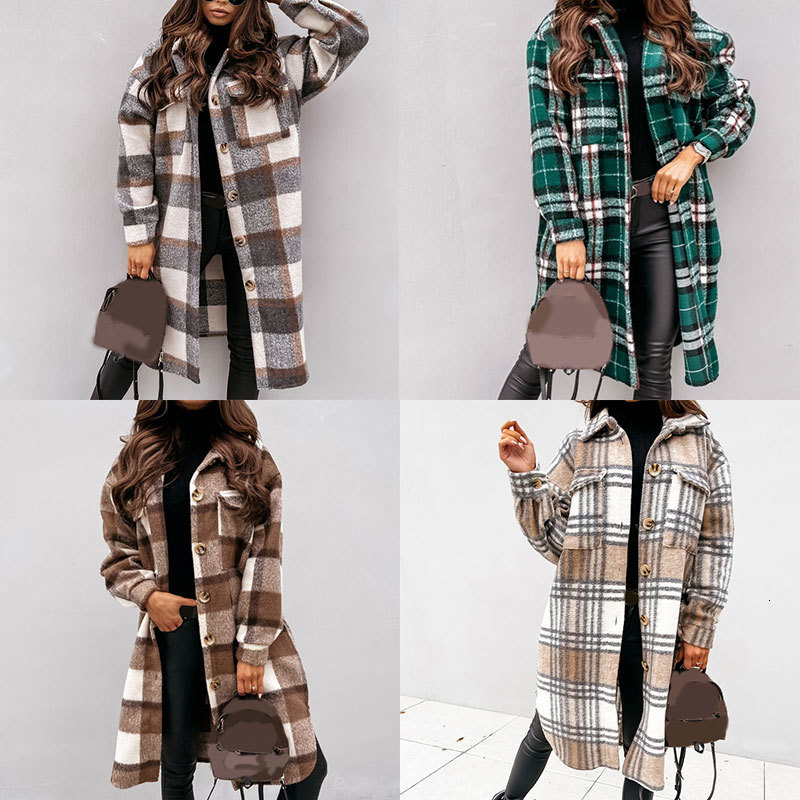 Women's Wool Blends Fashion Winter Coat for Women Plaid Woolen Long Jacket Female Breasted Checkered Plus Outwear 230107