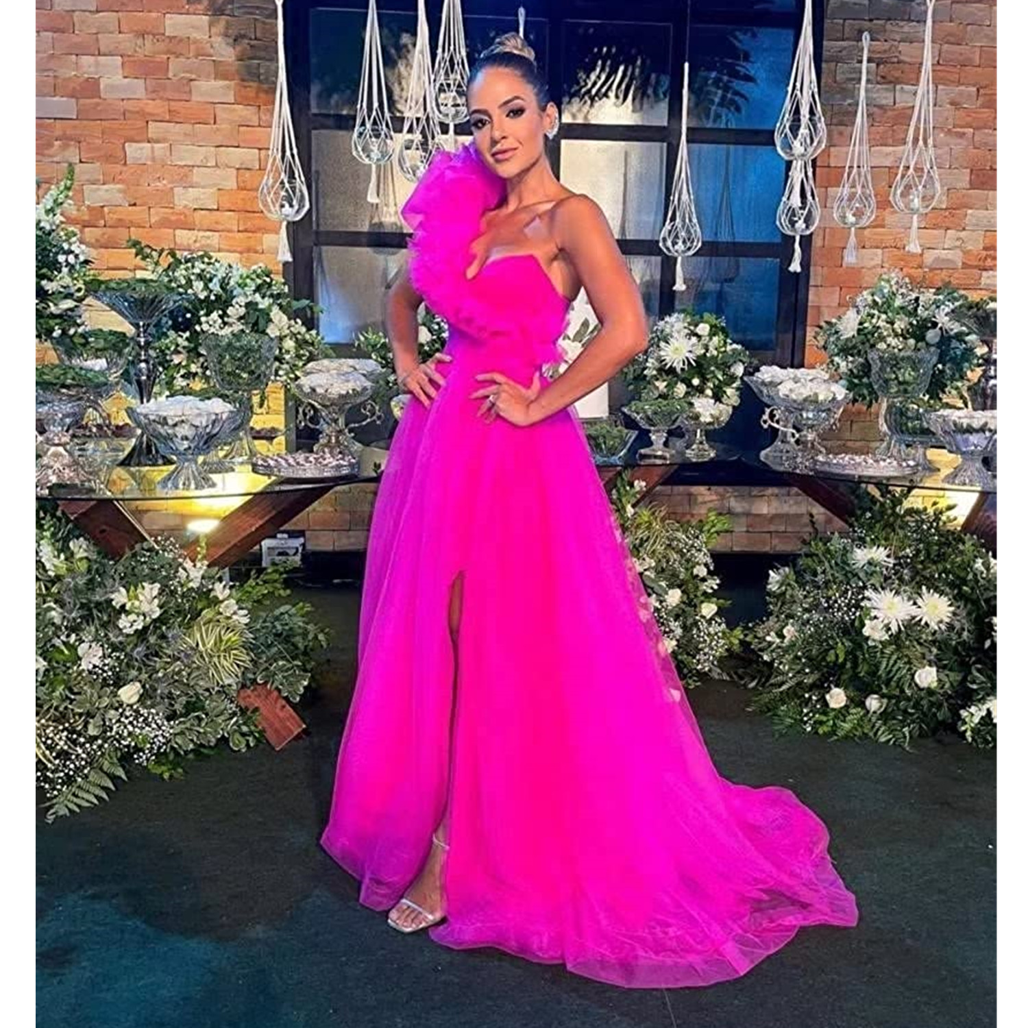 One Shoulder Tulle Prom Dresses Robe De Soiree Ball Gown with Split Puffy Princess A Line Evening Gowns Vestidos