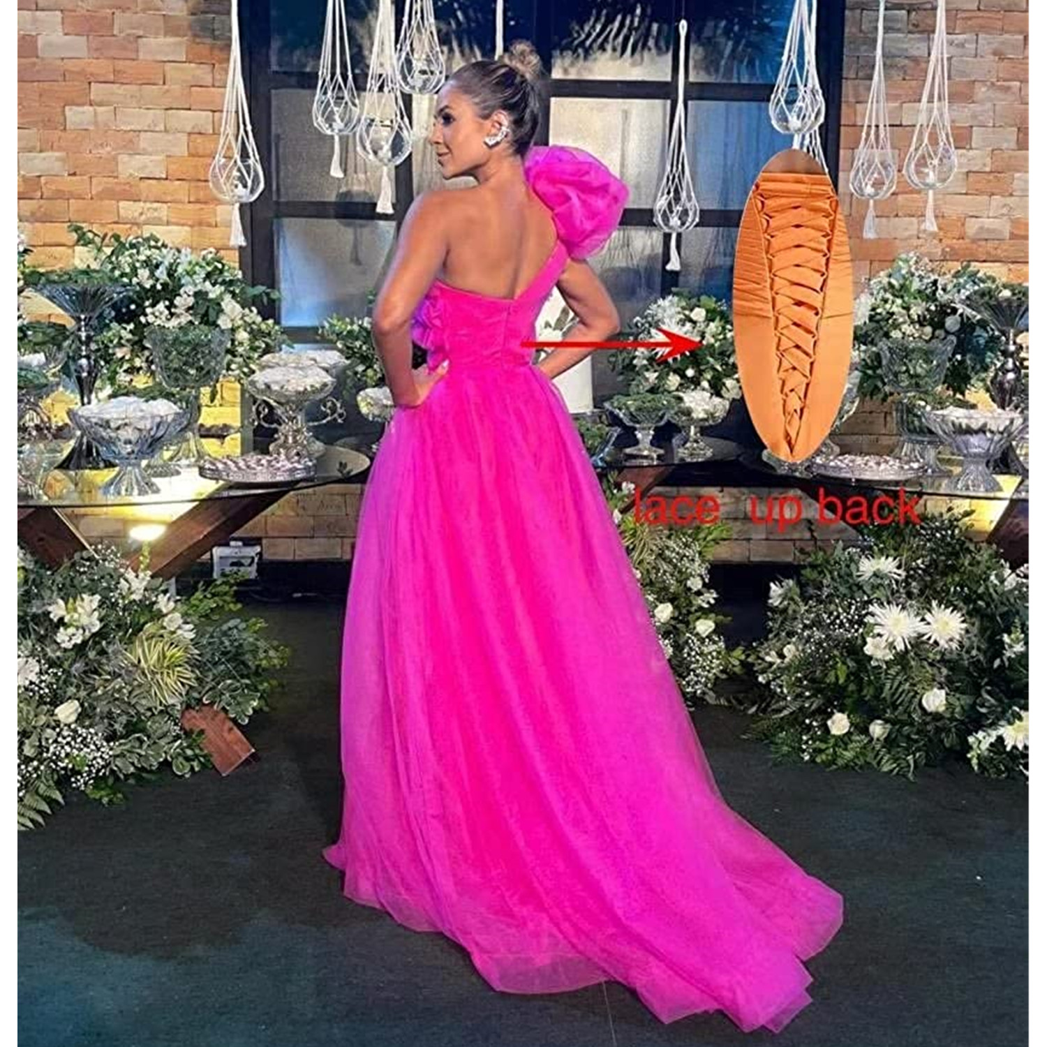 One Shoulder Tulle Prom Dresses Robe De Soiree Ball Gown with Split Puffy Princess A Line Evening Gowns Vestidos
