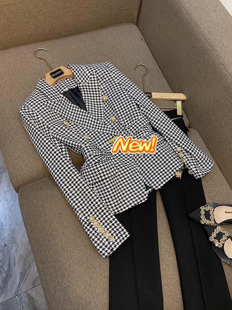 Designer Elegant Double Breasted Houndstooth Coat Vintage Houndstooth Pattern most popular colors Office Lady Blazers With Belt BS168, Black
Designer Elegant Double Breasted Houndstooth Coat Vintage Houndstooth Pattern most popular colors Office Lady Blazers With Belt BS168, Black