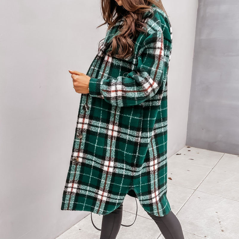 Women's Wool Blends Fashion Winter Coat for Women Plaid Woolen Long Jacket Female Breasted Checkered Plus Outwear 230107