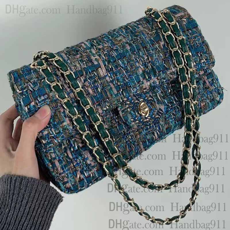 Women Designer Wool Tweed Tassel Mini CF Shouler Bags Gold Metal Matelasse Chain Handle Totes Crossbody Shoulder Quilted Handbag 25cm