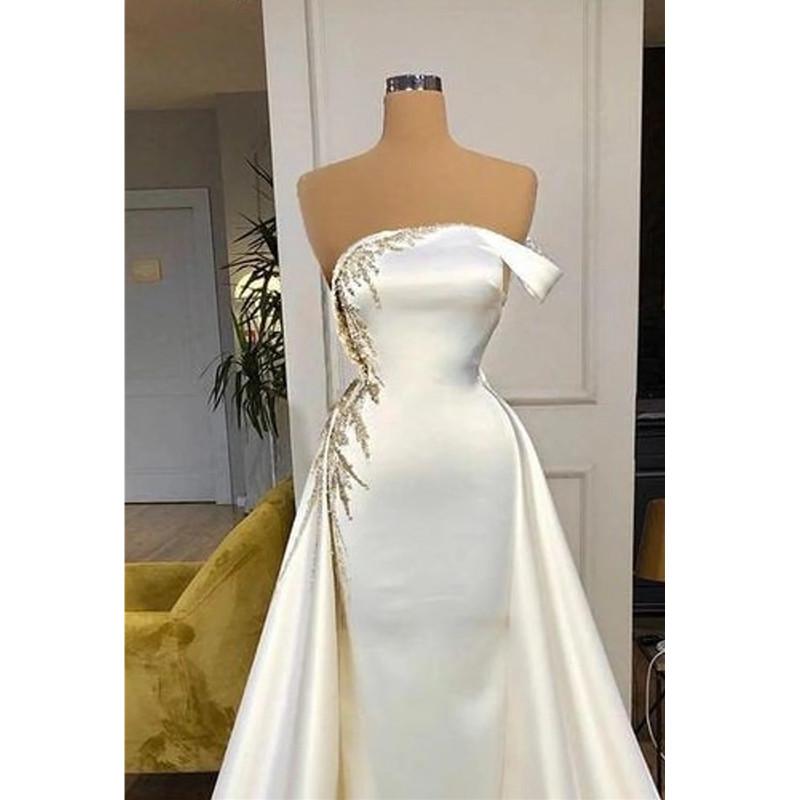 2023 Vintage A Line Wedding Dresses Satin Lace Appliques One Shoulder Crystal Beads Mermaid Sheath Bridal Gowns Detachable Train Overskirts Plus Size