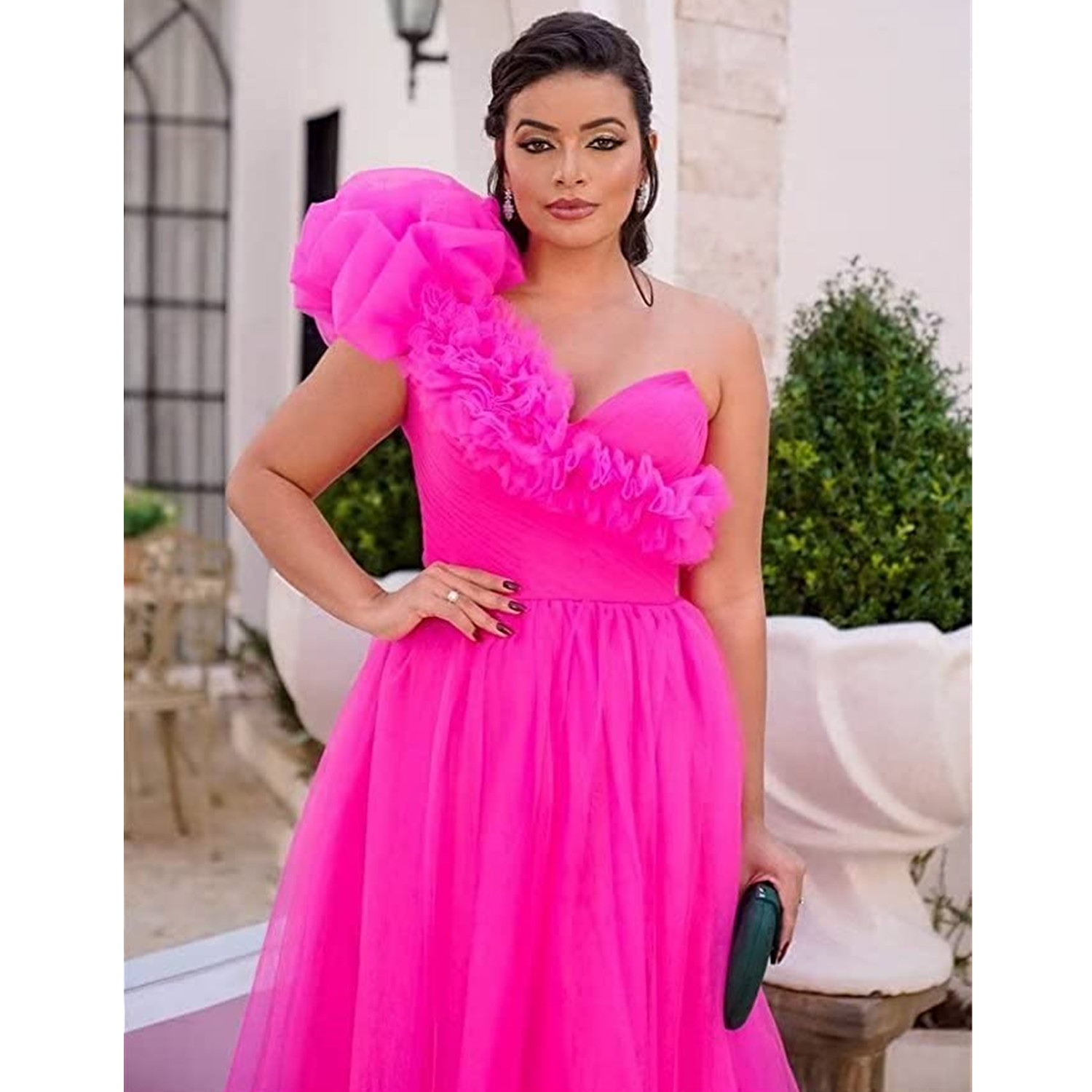 One Shoulder Tulle Prom Dresses Robe De Soiree Ball Gown with Split Puffy Princess A Line Evening Gowns Vestidos