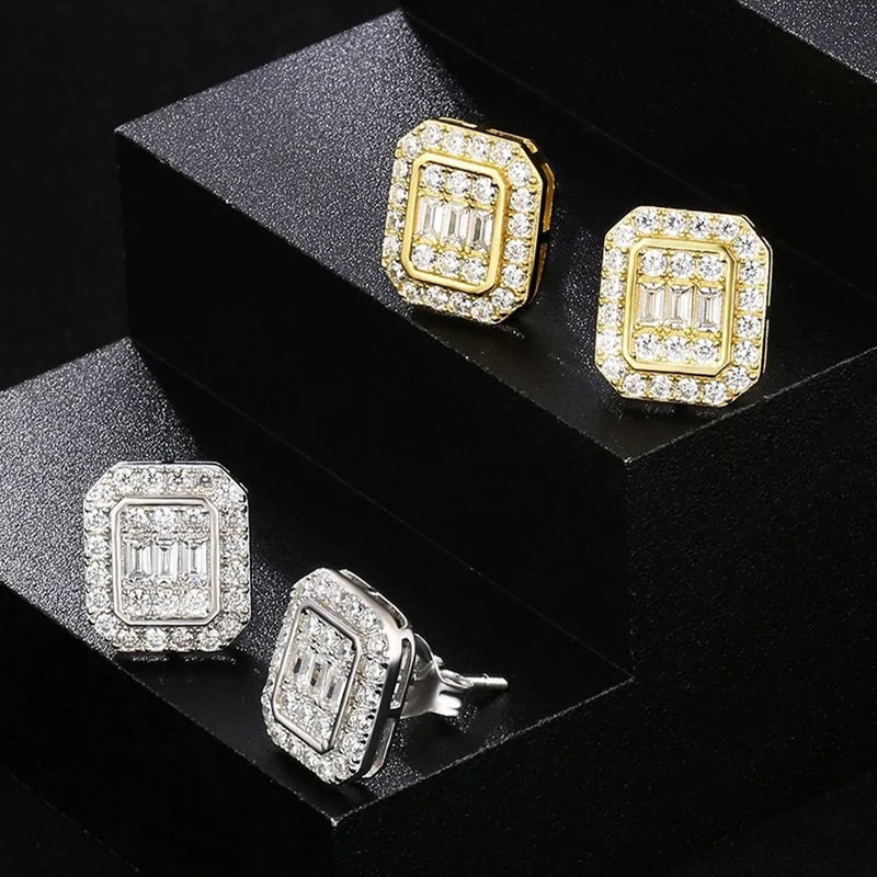 Fashion Earrings for Men Women 18K Yellow White Gold Plated Sparky Cubic CZ Earrings Nice Gift