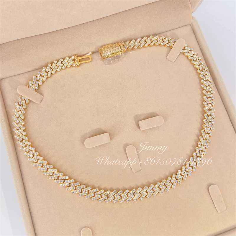 2023 Iced Out Jewelry 10mm Stone Vvs Moissanite Dia 10k Real Gold Cuban Necklace