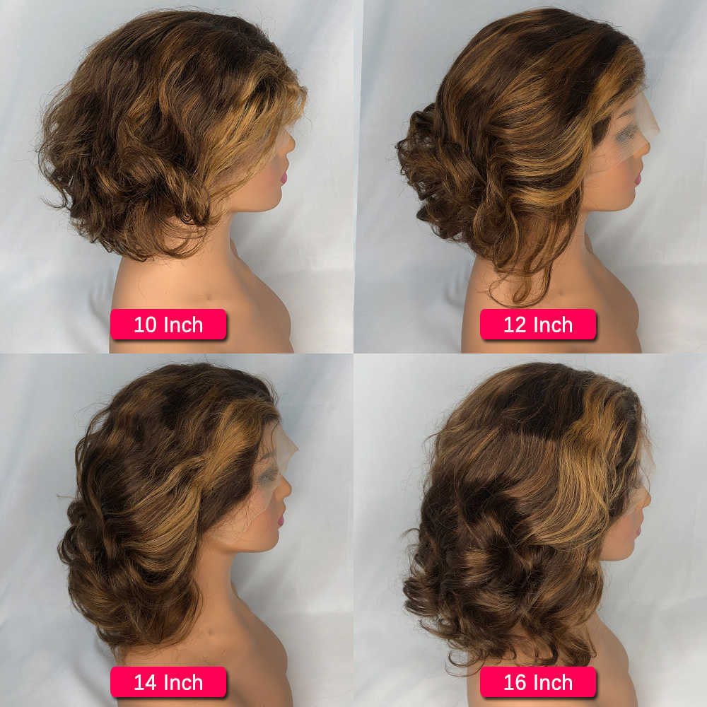 Nxy Lace Wigs Short Bob Highlight Human Hair for Black Women t Part Brazilian Pre Plucked with Baby Body Wave Front 230106