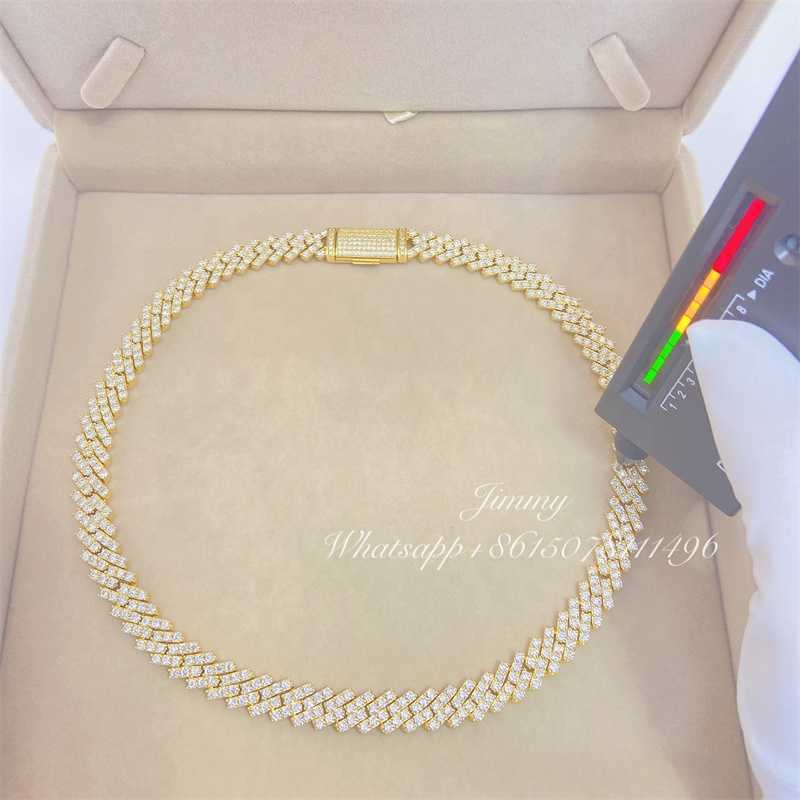 2023 Iced Out Jewelry 10mm Stone Vvs Moissanite Dia 10k Real Gold Cuban Necklace