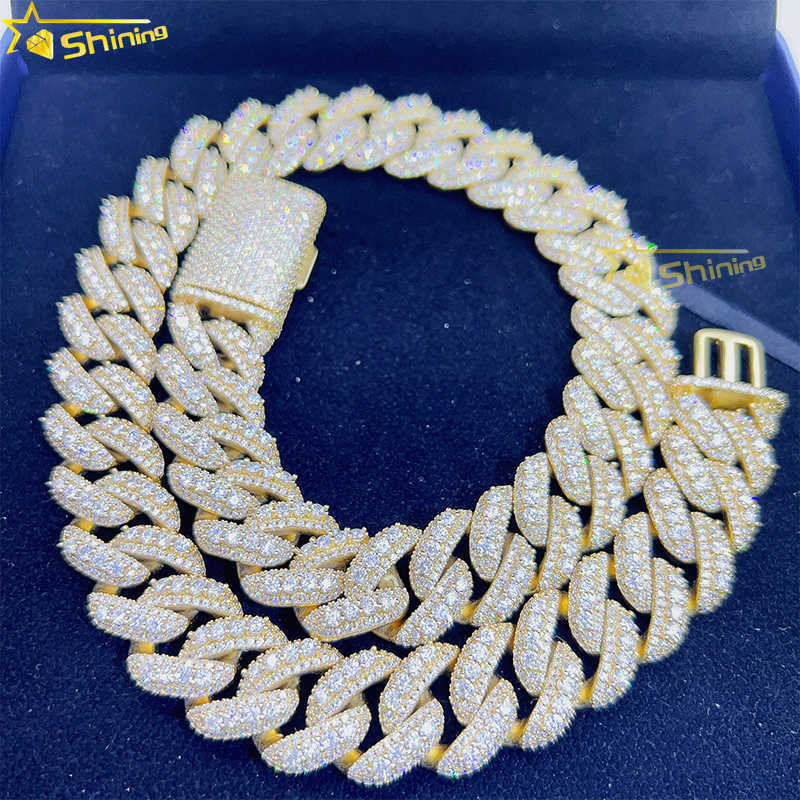 20mm Hiphop Ice Cut Dia Miami k Men's Necklace S Sterg Sier Moissanite Cuban Chain