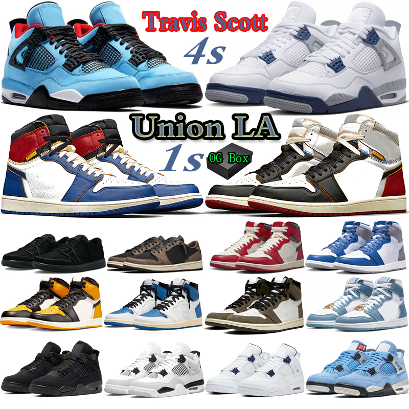 1 4 retro jumpman shoes sneaker men women 1s 4s Black Phantom Union LA Blue Military Black Cat Toe Lost and Found travis scotts Midnight Navy low one with box