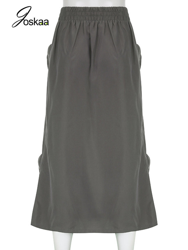 Skirts Joskaa Harajuku Cargo Women Casual Zipper Loose High Waist Long Y2k Autumn Female Bottom Korean 230107