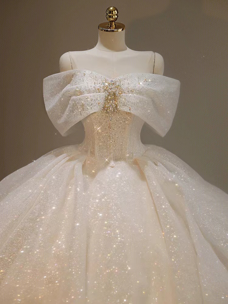 Sparkly A Line Wedding Dress Sequined Appliques Long Blingbling Dubai Saudi Arabic Ball Gown Bridal Dresses Off The Shoulder Open Back Bridal Gowns 05