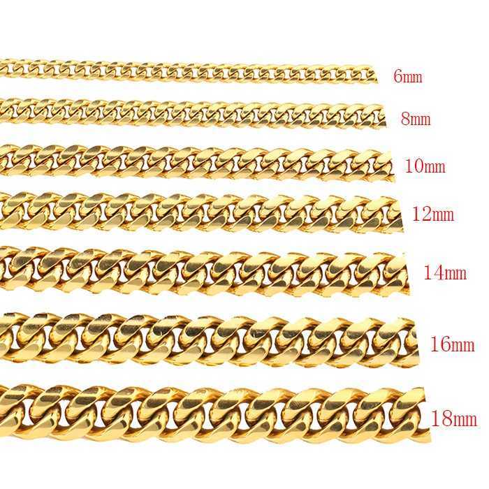 Arrival Stainless Steel Four Sided Polished Gold Plated Miami Hip Hop Cuban Chain Necklace