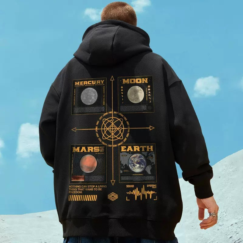 Men's Hoodies Sweatshirts Planet Graphic Loose Fleece Hooded for Men and Women Hip Hop Casual Oversized y2k Streetwear Pullover Hoody 230109Z