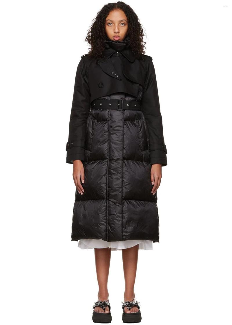 Women's Trench Coats Long Thick Cotton Padded Jacket High Collar Windbreaker Splicing Women's 2023 Winter Two Piece Set