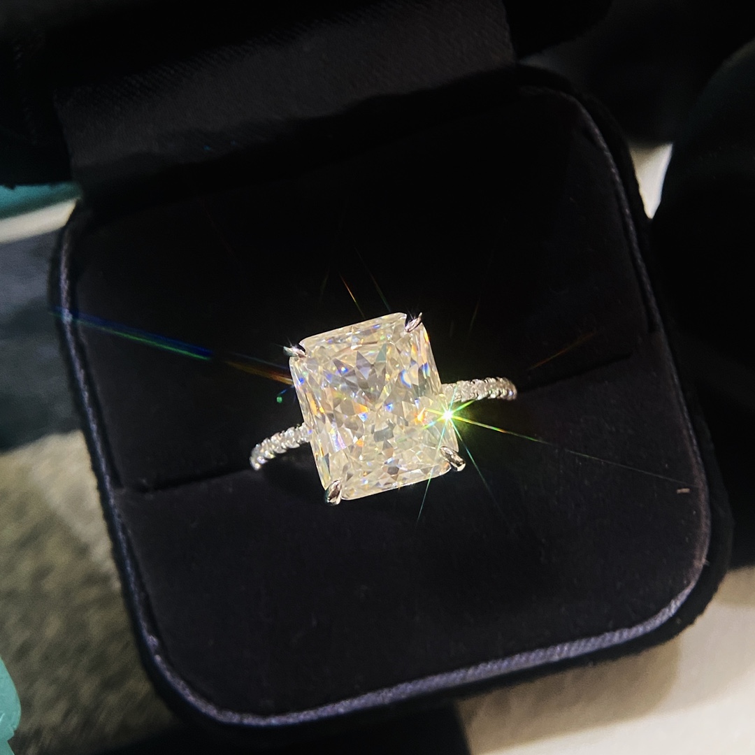 Ring designer 5ct four claw square diamond row diamond rings 925 sterling silver diamondring