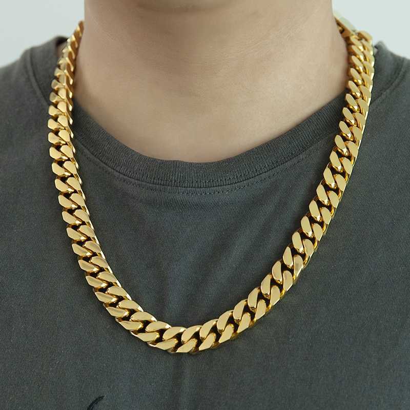 Arrival Stainless Steel Four Sided Polished Gold Plated Miami Hip Hop Cuban Chain Necklace