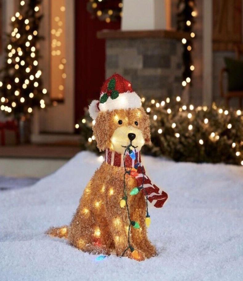 Decorative Objects Figurines Goldendoodle Holiday Living 36x16cm Christmas LED Light Up Fluffy Doodle Dog Decor with String Outdoo5931251