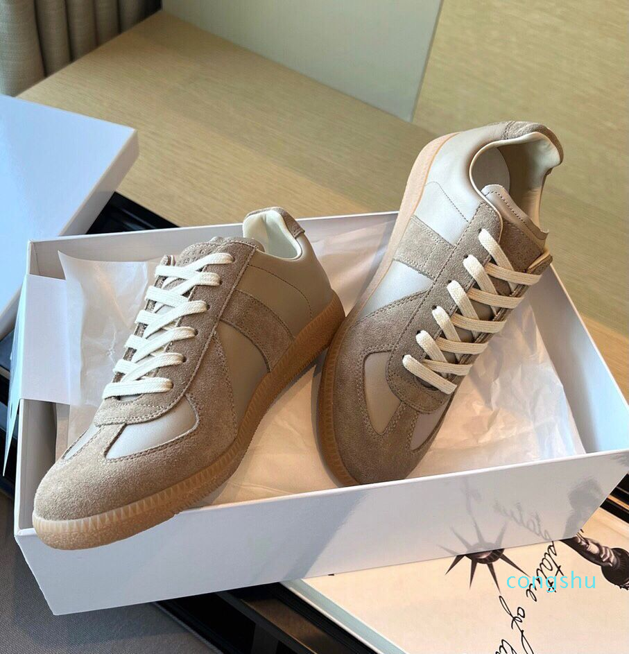 Popular Maisons Men Sneakers Shoes Suede & Leather Trainers Rubber Sole Technical Runner Sports Stitching Low-top Outdoor Casual Walking EU38-46