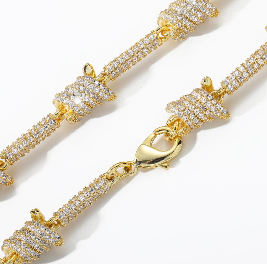 Barbed Wire Bracelet Sliver Gold Color Iced Out Cubic Zircon Cuban Chain Link for Women Men Hip Hop Jewelry