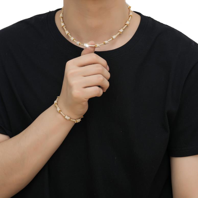 Barbed Wire Bracelet Sliver Gold Color Iced Out Cubic Zircon Cuban Chain Link for Women Men Hip Hop Jewelry