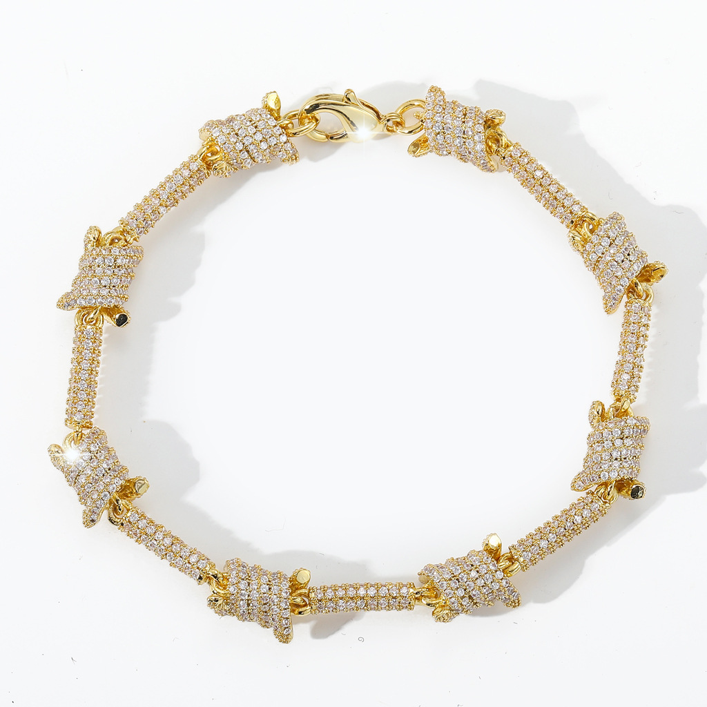 Barbed Wire Bracelet Sliver Gold Color Iced Out Cubic Zircon Cuban Chain Link for Women Men Hip Hop Jewelry