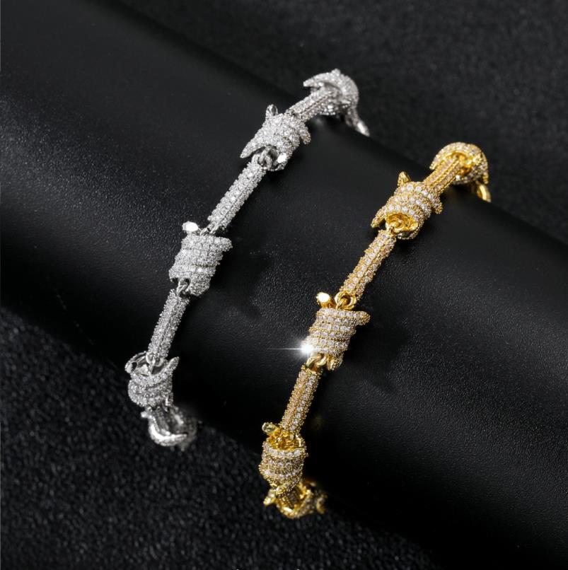 Barbed Wire Bracelet Sliver Gold Color Iced Out Cubic Zircon Cuban Chain Link for Women Men Hip Hop Jewelry