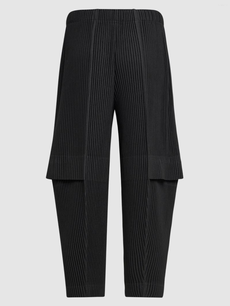 Men039s Pants Miyake Pleated Homme Men Cargo Black High Waist AnkleLength3669440