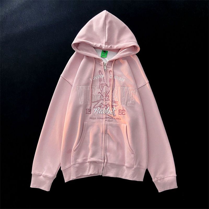 Women s Hoodies Sweatshirts autumn loose hoodie long sleeved top female women American retro letter embroidery hooded sweater trend casual jacket 2301