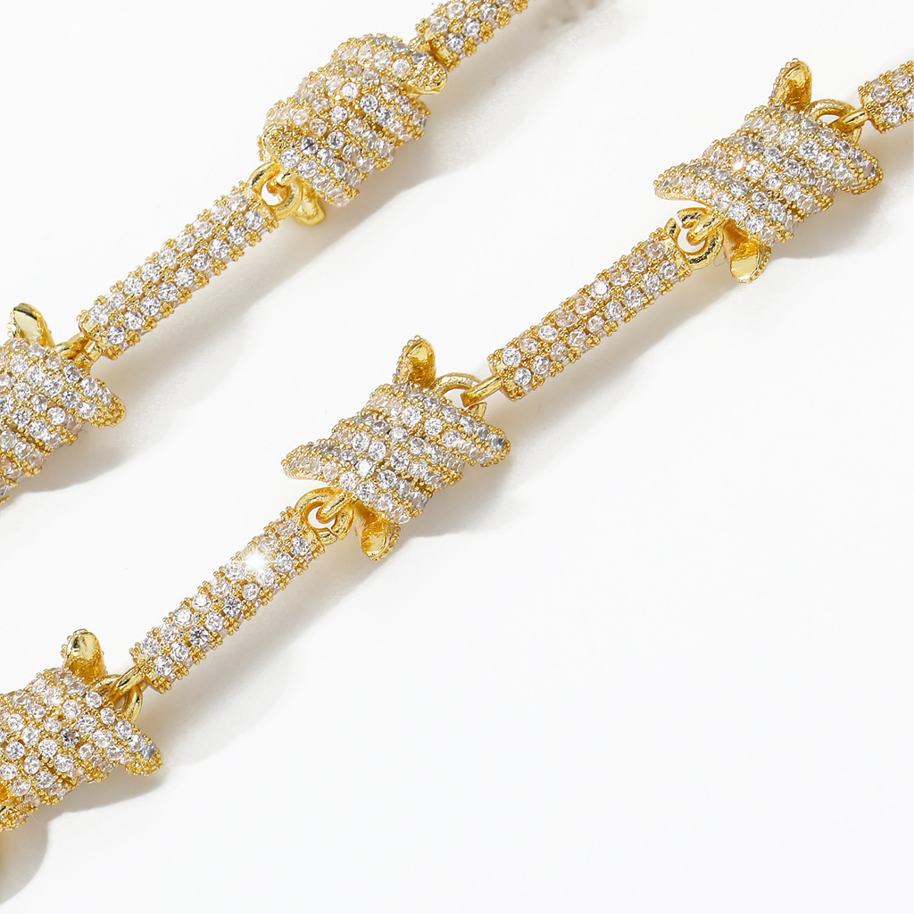 Barbed Wire Bracelet Sliver Gold Color Iced Out Cubic Zircon Cuban Chain Link for Women Men Hip Hop Jewelry