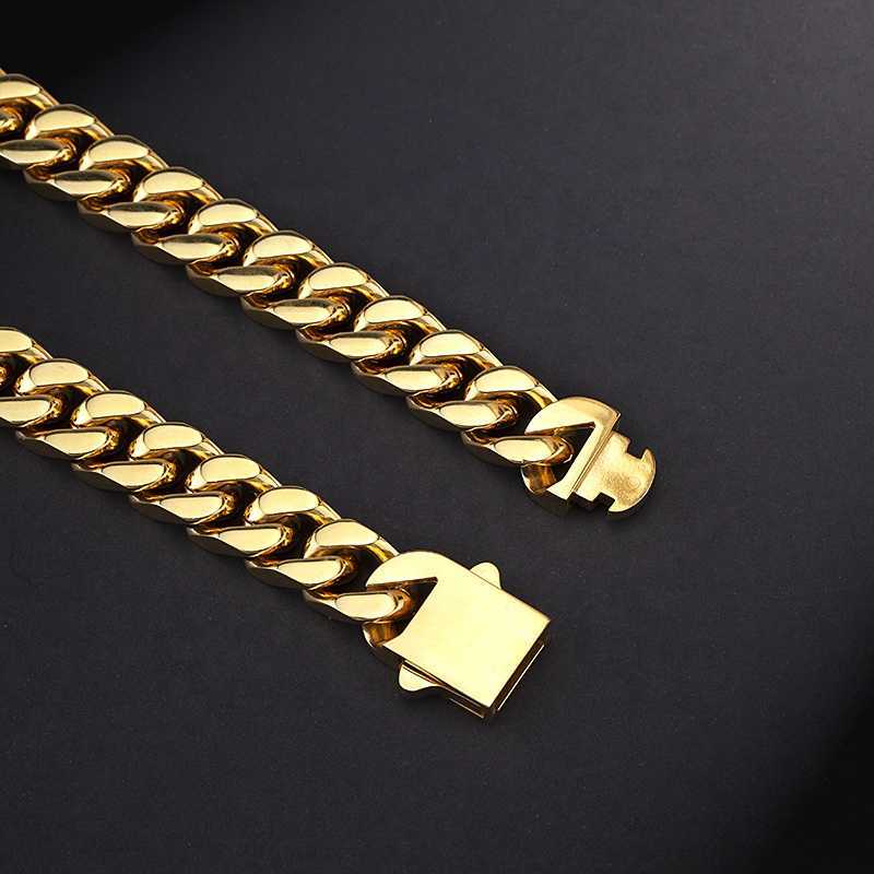 Arrival Stainless Steel Four Sided Polished Gold Plated Miami Hip Hop Cuban Chain Necklace