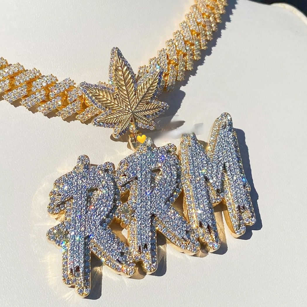 Custom Initial Letter Chain Customized Full Iced Out Charm S925 Charm Vvs Def Moissanite Diamond Name Pendant Necklace