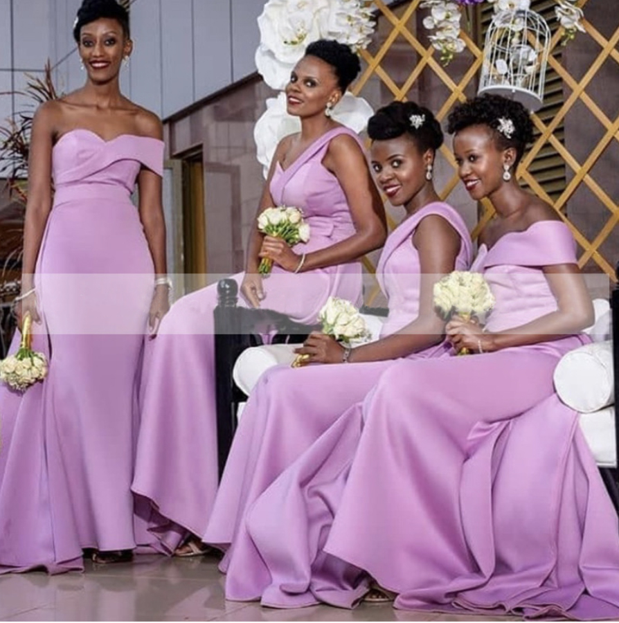 African Women Mermaid Bridesmaid Dresses Lilac Satin Long One Shoulder Wedding Party Dress Maid Of Honor Prom Gowns