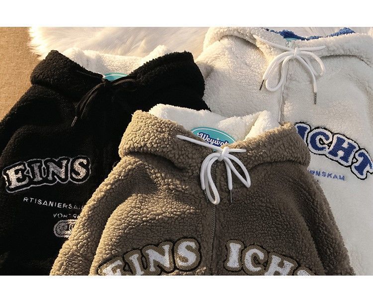 Women s Hoodies Sweatshirts Fleece Cardigan Sweater American Retro Sweatshirt Hooded Lamb Wool High Street Zip Up Autumn and Winter Womens 230107