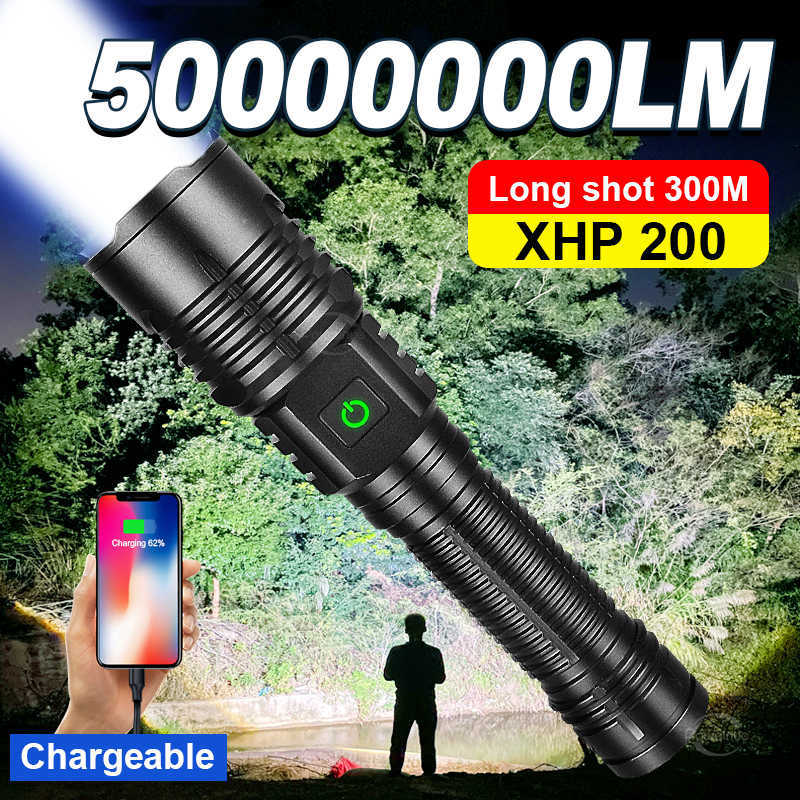 

Flashlights Torches 50000000 Lumens LED Flashlight Super Bright Rechargeable Torch Light Powerful Flashlight Self Defense Camping Work Flash Light 0109