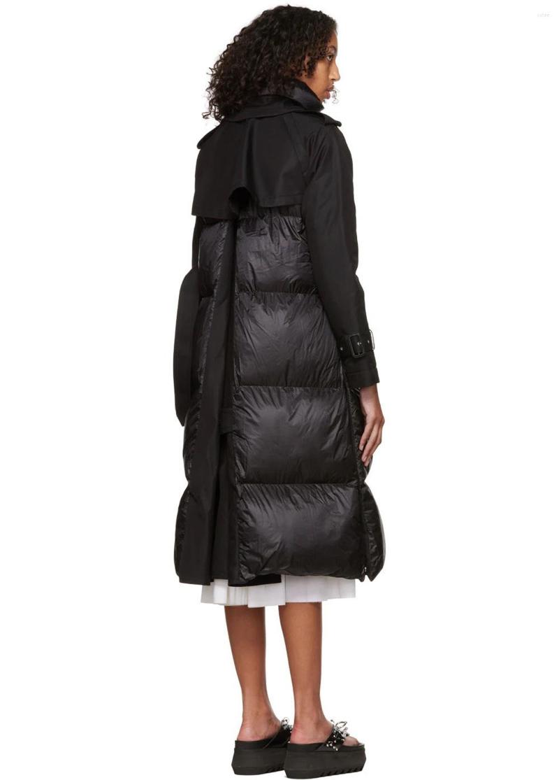 Women's Trench Coats Long Thick Cotton Padded Jacket High Collar Windbreaker Splicing Women's 2023 Winter Two Piece Set