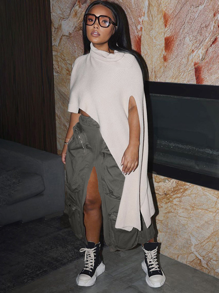 Skirts Joskaa Harajuku Cargo Women Casual Zipper Loose High Waist Long Y2k Autumn Female Bottom Korean 230107