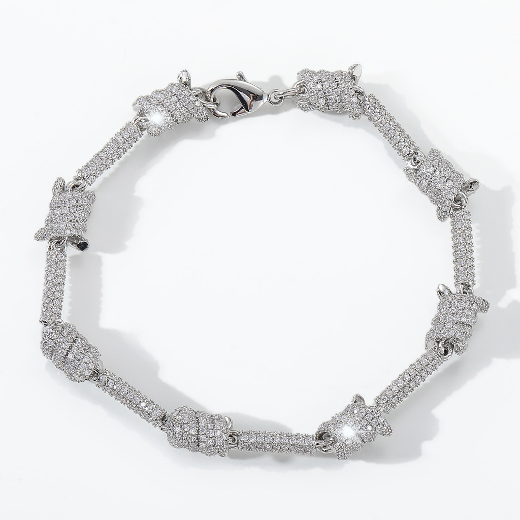 Barbed Wire Bracelet Sliver Gold Color Iced Out Cubic Zircon Cuban Chain Link for Women Men Hip Hop Jewelry